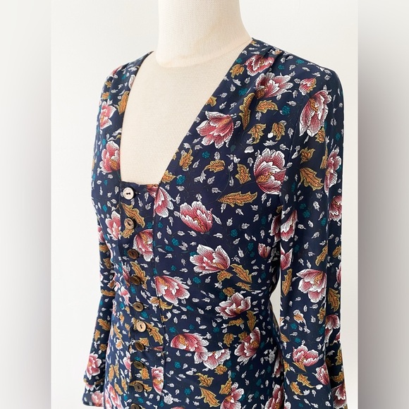 Hommage From Los Angeles Women’s Floral Blouse, Navy Blue, Size Small - Picture 3 of 12